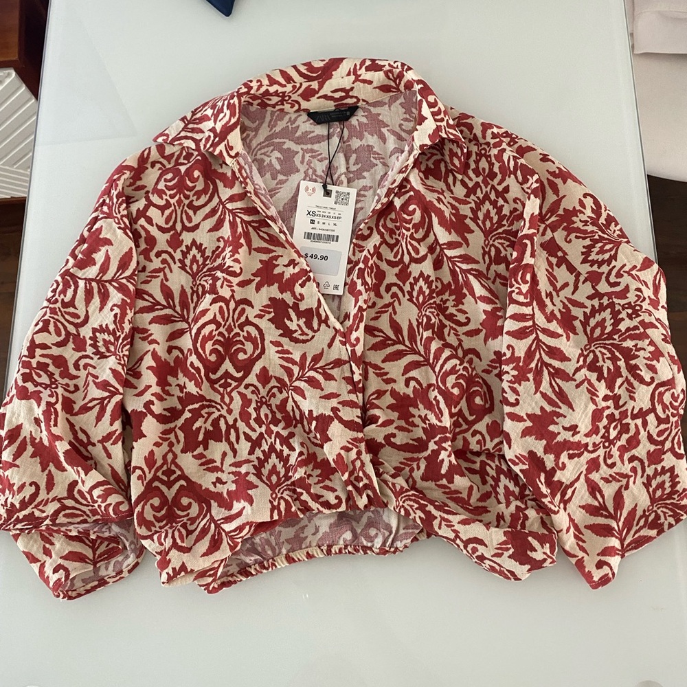 Zara Floral Red and White Two Piece Pants Set